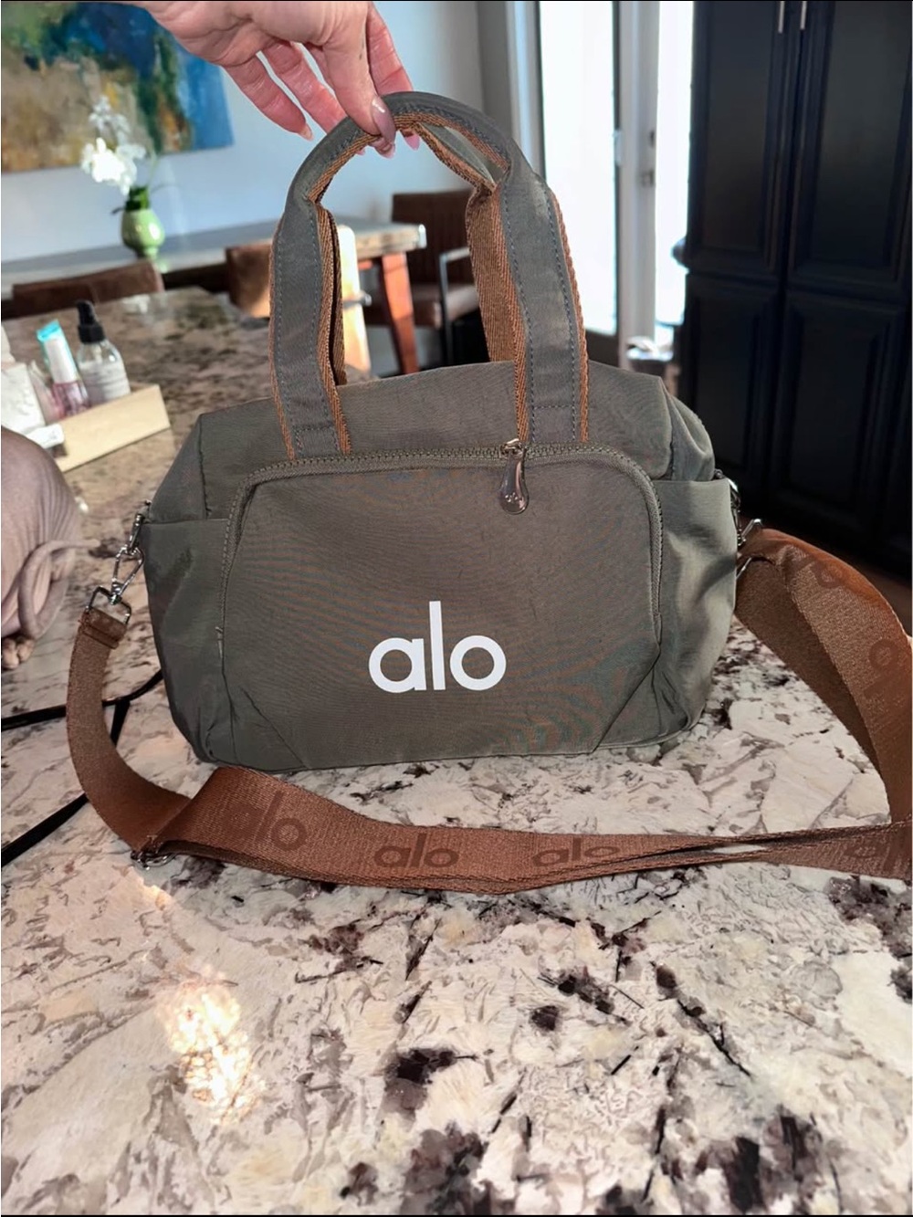 ALO Yoga Gray Mini Duffel with Copper Strap